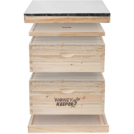 Beehive 20 Frame Complete Box Kit (10 Deep and 10 Medium) with Metal Roof for Langstroth Beekeeping