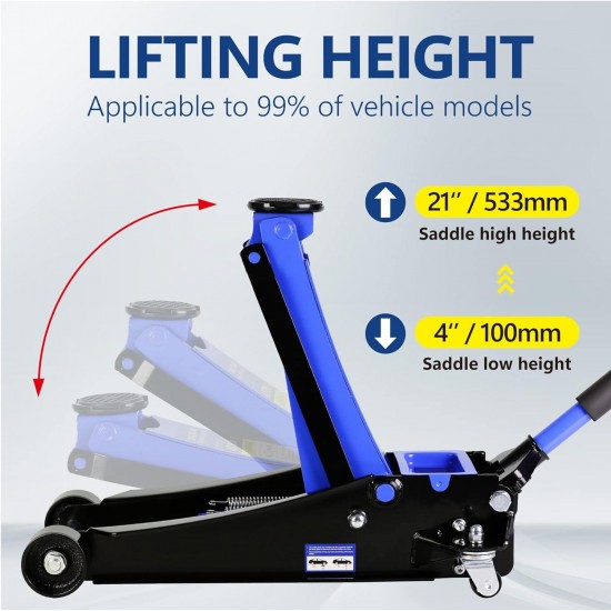 Floor Jack, 4 Ton Low Profile Floor Jack, Heavy-Duty Steel Racing Hydraulic Floor Car Jack with Dual Piston Quick Lift Pump, Floor Jack Lifting Range 4-21,quickjack Truck Jack