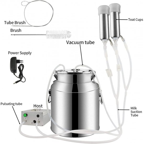 Pneumatic Pulsator Cow Goat Milking Machine, Pulsation Rechargeable Battery Vacuum Pump Milker, Automatic Portable Livestock Milking Equipment (Color : for Goats, Size : 7L)