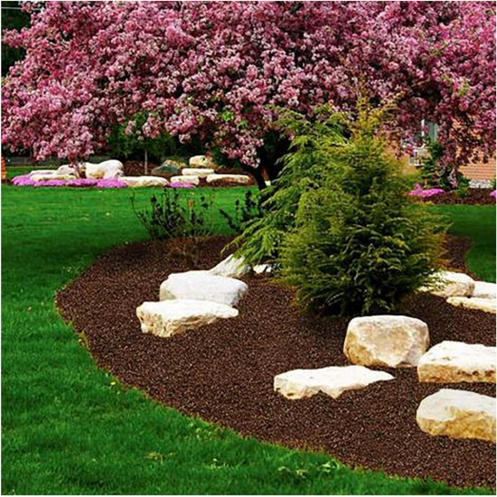 NuPlay Rubber Mulch Landscaping Bark – Rubber Nugget Weed Barrier Garden Ground Cover, 4 Pack, Redwood