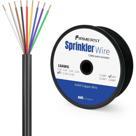 18/9 Solid Sprinkler Wire for up to 8 Valves System 150 Feet