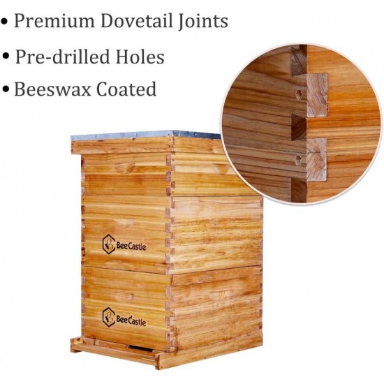 8 Frame Langstroth Bee Hive Coated with 100% Beeswax Includes Beehive Frames and Waxed Foundations (2 Deep Boxes & 1 Medium Box)