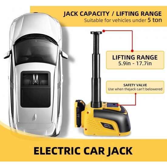 Electric Car Jack STANDTALL Hydraulic Cordless Remote Control 5 Ton 12V Automatic Electric Jack for Car Small Portable Tire Change Kit Emergency Repair Tyre Tools for SUV Sedans Vehicle MPV (Yellow)