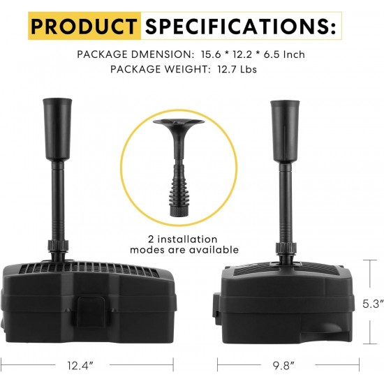 660 GPH Submersible Pond Filter Pump Fountain Kits with Outdoor Smart Plug with 3 Individually Controlled Outlets