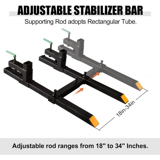 Pallet Forks 60 1500Lbs Max, Clamp On Tractor Bucket with Adjustable Stabilizer Bar, Fork Loader Attachment for Agriculture and Farm