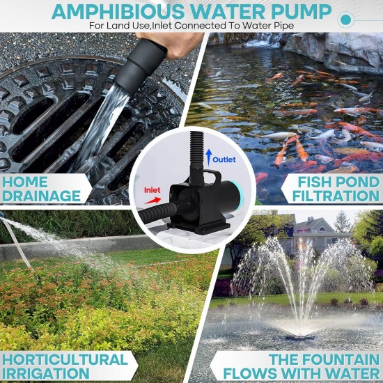 3520 GPH Submersible Water Pump,230W Pond Pump with 30 FT Cord and Adapters,23FT Lift Height for Ponds, Fountains, Waterfalls, Aquariums