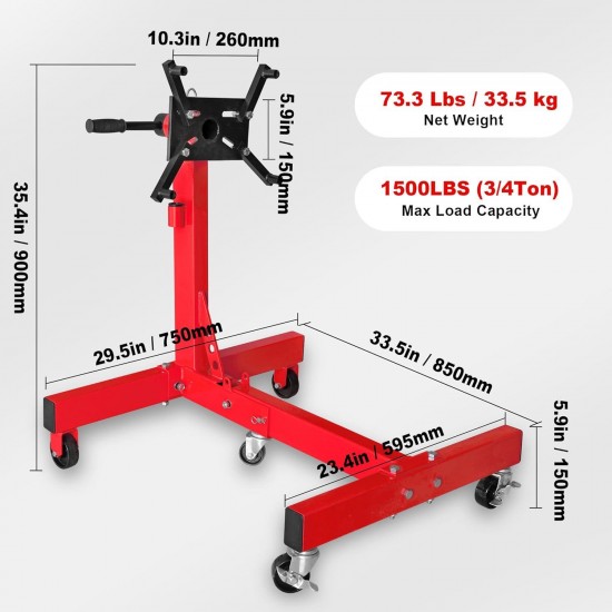 AT37912 Torin Steel Rotating Engine Stand with 360 Degree Rotating Head and Folding Frame: 3/4 Ton (1,500 lb) Capacity, Red