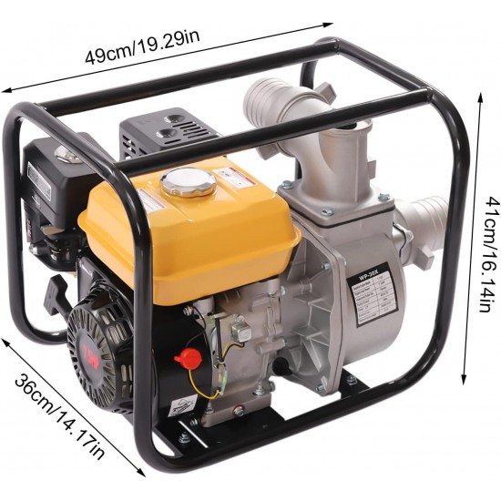 Gas Gasoline Water Pump, Water Transfer Pump, High Pressure Water Pump, High Pressure Pump for Irrigation Pool, Portable Gas Engine High Pressure Water Pump (3 Inch 4-Stroke 210CC 7.5HP Yellow)