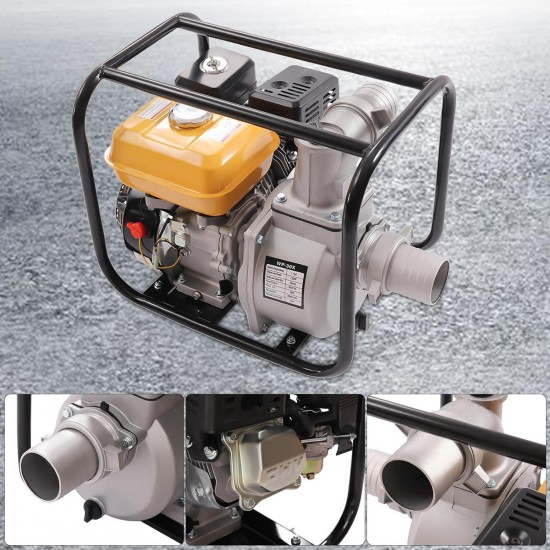 3 Inch 4 Stroke Semi-Trash Water Transfer Pump, 7.5HP 210CC Gas-Powered Engine Water Pump High Pressure For Garden Irrigation Drainage 3600rpm/min,Yellow