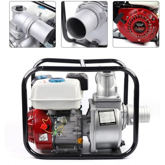 Portable Gasoline Water Pump, Gas-Powered Semi-Trash Water Transfer Pump for Garden Lawn Watering, Field Pumping, Drainage Operations, Irrigation and Fertilization (3 - 7.5HP - 210CC)