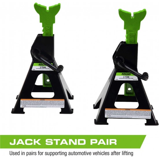 3 Ton (6,000 lbs.) Steel Floor Jack Quick Rise Dual Piston Pump Low Profile, Car Jack, Truck Jack, Service Jack, Farm Jack (A20002) & Arcan 3-Ton Steel Jack Stands (ALJS3)