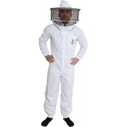 Premium Natural Cotton Bee Suit With Round Veil | Suitable For Beginner and Commercial Beekeepers | Includes YKK Brass Zippers Thumb Straps | Hive Tool Pockets - Medium