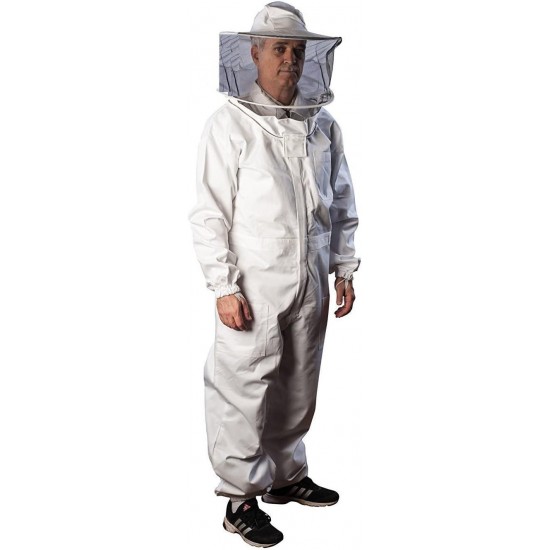 Premium Natural Cotton Bee Suit With Round Veil | Suitable For Beginner and Commercial Beekeepers | Includes YKK Brass Zippers Thumb Straps | Hive Tool Pockets - Medium