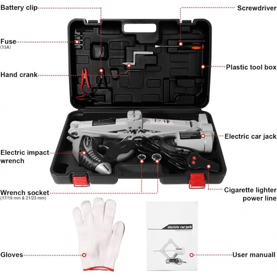 5 Ton Electric Car Jack Kit TYAYT All-in-one Automatic 12V Electric Car Jack with Impact Wrench Electric Scissor Car Lift for Tire Change and Road Emergencies