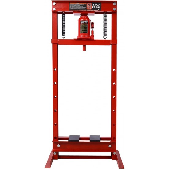 20 Ton Hydraulic Shop Floor Press, Steel H-Frame Shop Press with Press Plates Adjustable Working Table, Floor Stand Jack for Gears and Bearings red One Size