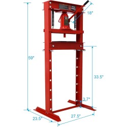 20 Ton Hydraulic Shop Floor Press, Steel H-Frame Shop Press with Press Plates Adjustable Working Table, Floor Stand Jack for Gears and Bearings red One Size