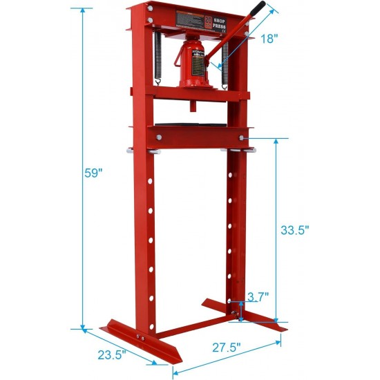 20 Ton Hydraulic Shop Floor Press, Steel H-Frame Shop Press with Press Plates Adjustable Working Table, Floor Stand Jack for Gears and Bearings red One Size