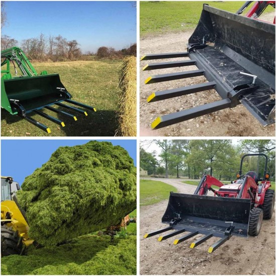 Clamp-on Debris Fork Attaches to a 48 Tractor Bucket to Clean up Fallen Limbs, Debris, or Yard Wwaste.