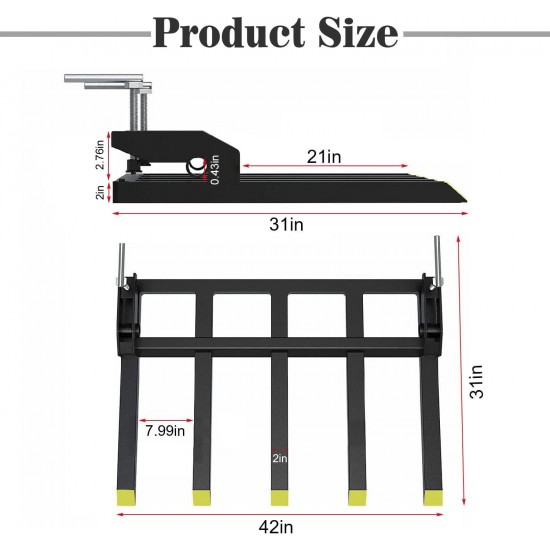 Clamp-on Debris Fork Attaches to a 48 Tractor Bucket to Clean up Fallen Limbs, Debris, or Yard Wwaste.