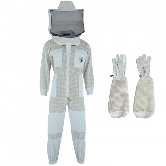 Ventilated Bee Suit for Men-3X Ultra Protective Layer Beekeeping Suit-Premium White Fabric Mesh Bee Keepers Suite-Professional Bee Suit for Women with Round Veil and  Gloves (Medium)