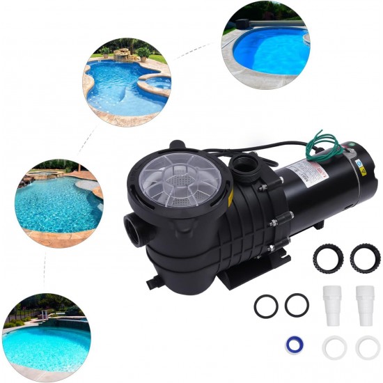 Pool Pump, 2 HP 6815GPH Powerful Self Primming Dual Voltage Swimming Pool Pumps with Connectors and Strainer Basket, Black Pool Pump for In/Above Ground Swimming Pools 1500W 3450rpm