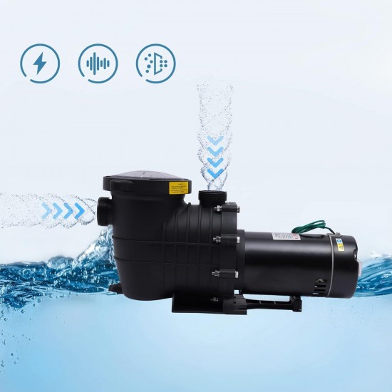 Pool Pump, 2 HP 6815GPH Powerful Self Primming Dual Voltage Swimming Pool Pumps with Connectors and Strainer Basket, Black Pool Pump for In/Above Ground Swimming Pools 1500W 3450rpm