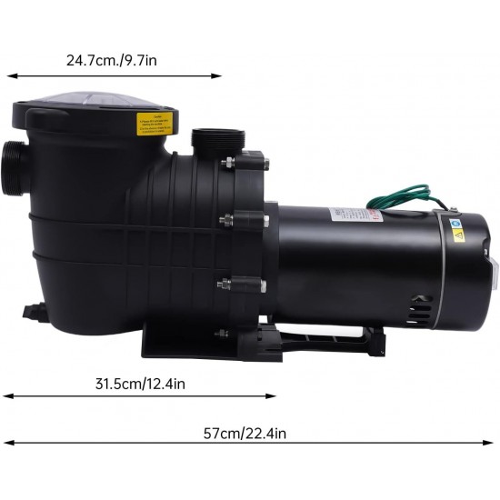 Pool Pump, 2 HP 6815GPH Powerful Self Primming Dual Voltage Swimming Pool Pumps with Connectors and Strainer Basket, Black Pool Pump for In/Above Ground Swimming Pools 1500W 3450rpm