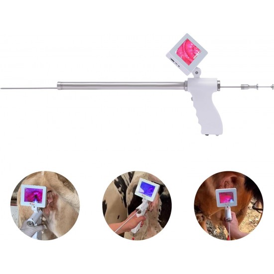 Cattle Visible Machine, Rechargeable Visual Insemination Gun with Camera Adjustable Screen Insemination Gun Instrument Cows Cattle, Stainless Steel Probe Rod 1