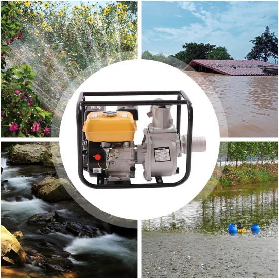 3 Inch Water Pump,210CC 4 Stroke 7.5HP Gasoline Powered Water Transfer Pump Pond Pump Trash Pump,Gasoline Engine Water Pump Pressure Irrigation Pump for Farmland Garden Agricultural (Yellow)