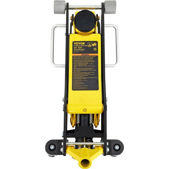 3 Ton Low Profile , Aluminum and Steel Racing Floor Jack with Dual Pistons Quick Lift Pump for Sport Utility Vehicle, Lifting Range 3-6/11-19-11/16, yellow,black