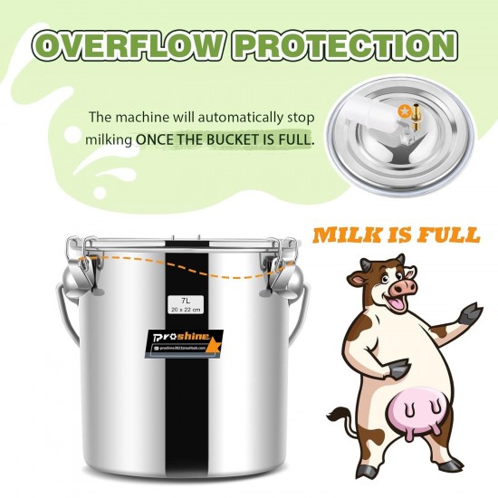 2 in 1 7L Goat Milking Machine, Electric Vacuum Pulsation Milker, Handheld Portable Milking Machine for Cows with 4 Teat Cups (for Goat Cow Battery)