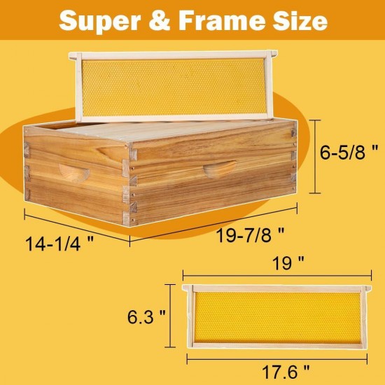 8 Frame Beehive Kit with Screened Bottom Board Dipped in 100% Beeswax Bee Hive Boxes Starter Kit for Bee Keekeepers - Langstroth Beehive Kit with 2 Honey Bee Hives Boxes