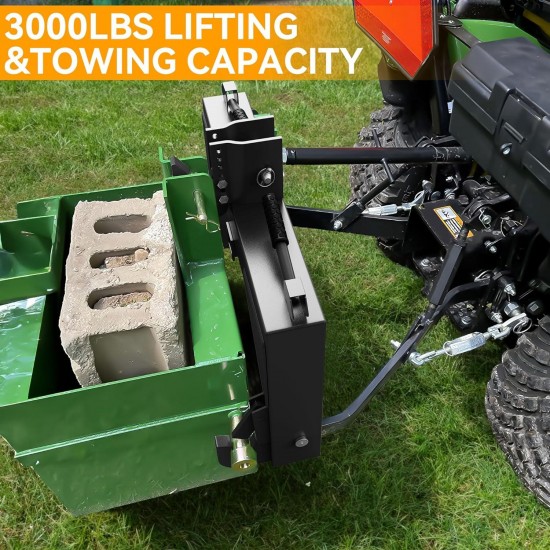 3 Point Quick Hitch fits Cat 1 & 2 Tractors 3-Pt Attachments with 2 Receiver Hitch 3000 LB Lifting Capacity