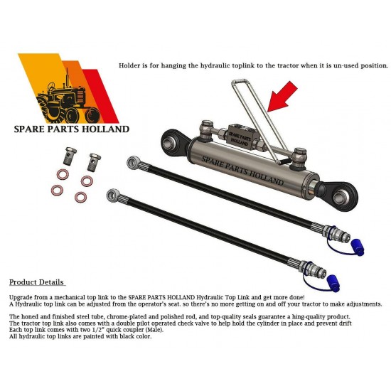 Hydraulic Top Link Cat. 2-2 with Locking Block 16 15/16” - 23 1/4” with 2 x Hoses