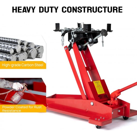 Hydraulic Transmission Service/Floor Jack Lift 1/2 Ton (1,000 lb) Capacity, Low Profile Roll-Under Floor Trolley, Automotive Shop Tool Hoist Lift Lifting Jack, Red