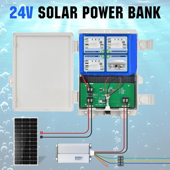 5.76CFM Solar Pond aerator, 300W Pond & Lake Aerator with 24V 5ah Power Box,100' Weighted Tubing, With Faster Sinking Diffusers, With 4pcs 100W solar panels