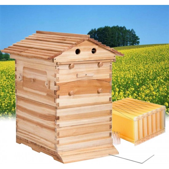 Auto Beehive Frame Comb - 7Pcs Automatic Wooden Beehive House, Auto Honey Hive Beehive Frames, Beekeeping Wooden House Beehive Boxes, Beehives and Supplies Starter Kit for Beekeepers