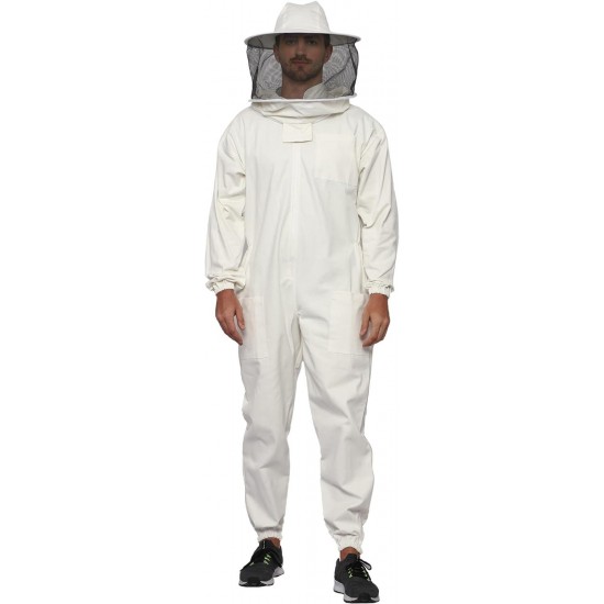 Professional Bee Suit with Round Hood Veil- Thick Cotton Bee Suit Sting-Less Protection Pro Beekeeper Suit Bee Keeper Suite Trajes De Apicultura XL