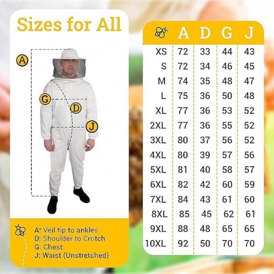 Professional Bee Suit with Round Hood Veil- Thick Cotton Bee Suit Sting-Less Protection Pro Beekeeper Suit Bee Keeper Suite Trajes De Apicultura XL