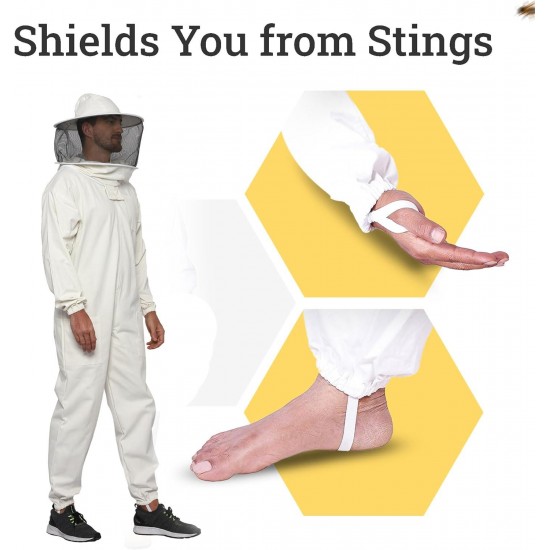 Professional Bee Suit with Round Hood Veil- Thick Cotton Bee Suit Sting-Less Protection Pro Beekeeper Suit Bee Keeper Suite Trajes De Apicultura XL