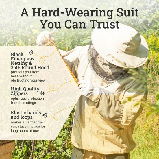 Professional Bee Suit with Round Hood Veil- Thick Cotton Bee Suit Sting-Less Protection Pro Beekeeper Suit Bee Keeper Suite Trajes De Apicultura XL