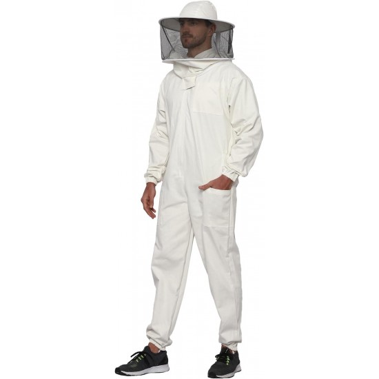 Professional Bee Suit with Round Hood Veil- Thick Cotton Bee Suit Sting-Less Protection Pro Beekeeper Suit Bee Keeper Suite Trajes De Apicultura XL