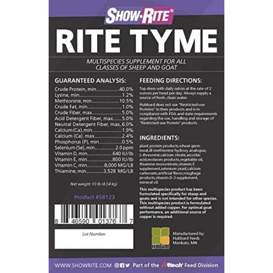 Rite TYME Sheep & Goat Supplement 10lb Pail