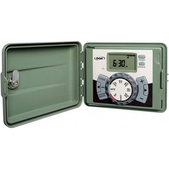 57896 6-Station Outdoor Swing Panel Sprinkler System Timer , Green & 91207 3-Valve Preassembled Manifold, Poly Pipe