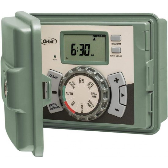 57896 6-Station Outdoor Swing Panel Sprinkler System Timer , Green & 91207 3-Valve Preassembled Manifold, Poly Pipe