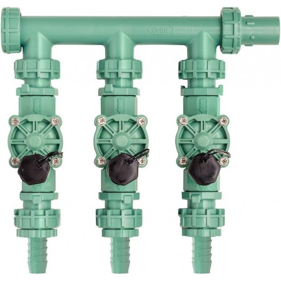 57896 6-Station Outdoor Swing Panel Sprinkler System Timer , Green & 91207 3-Valve Preassembled Manifold, Poly Pipe