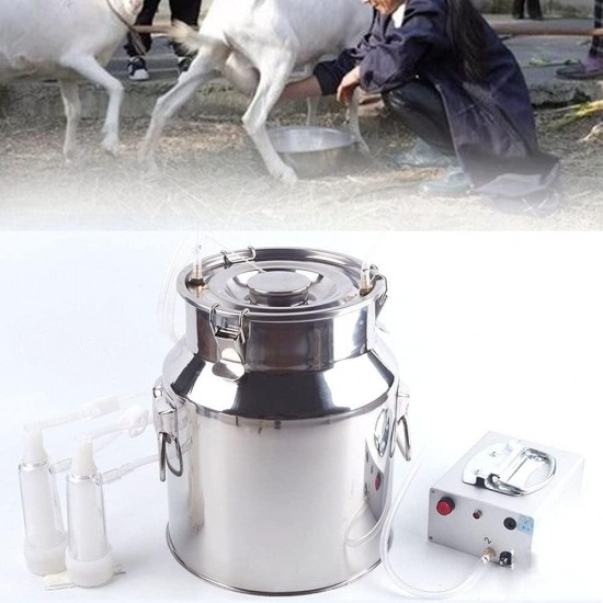 WZFANJIJ Goat Milking Machines，Penis Milking Machinewith 2 Teat Cups Pulsation Vacuum Pump Stainless Steel Bucket 7l for Goat,Charging7litersfor-cattle