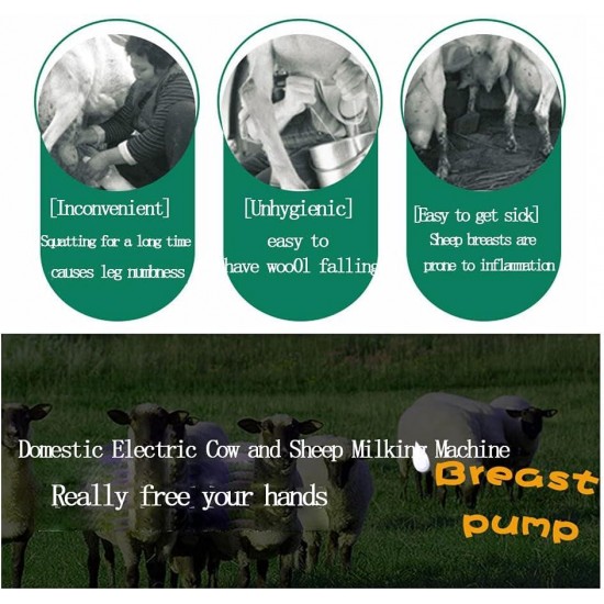 WZFANJIJ Goat Milking Machines，Penis Milking Machinewith 2 Teat Cups Pulsation Vacuum Pump Stainless Steel Bucket 7l for Goat,Charging7litersfor-cattle