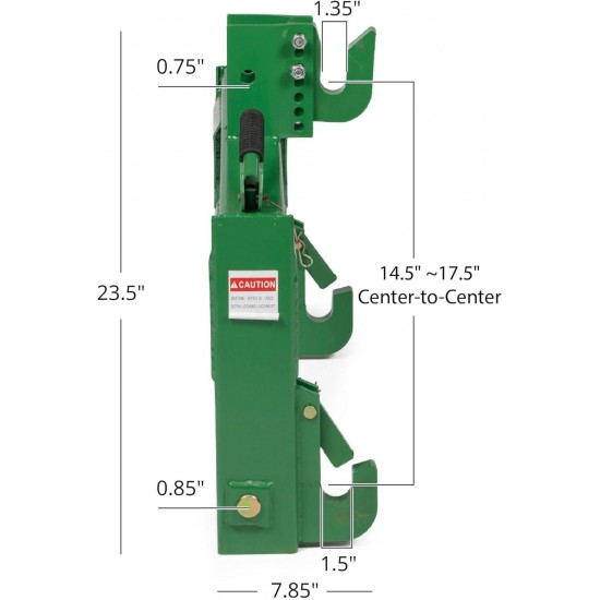 Titan Attachments Green 3 Point Quick Hitch Adaptor to Category 1 and 2 Tractors, 3000 LB Lifting Capacity, 27.5 Between Lower Arms, 14.5 ~17.5 Level Adjustment