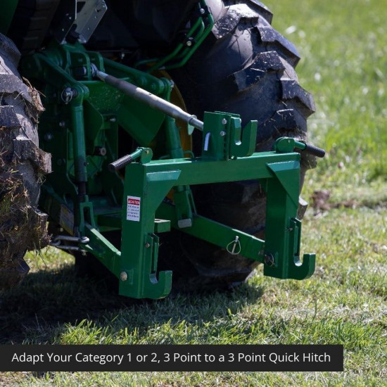 Titan Attachments Green 3 Point Quick Hitch Adaptor to Category 1 and 2 Tractors, 3000 LB Lifting Capacity, 27.5 Between Lower Arms, 14.5 ~17.5 Level Adjustment